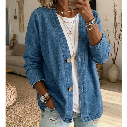 🧥Ny ankomst 48 % RABATT!🍊Klassisk denimjakke med knapper foran til dame