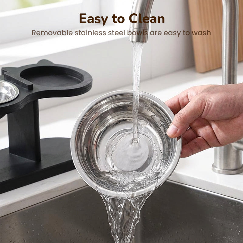 Hevet matskål for hund og katt med 3 skåler - sklisikker og stabil 🐾🥣