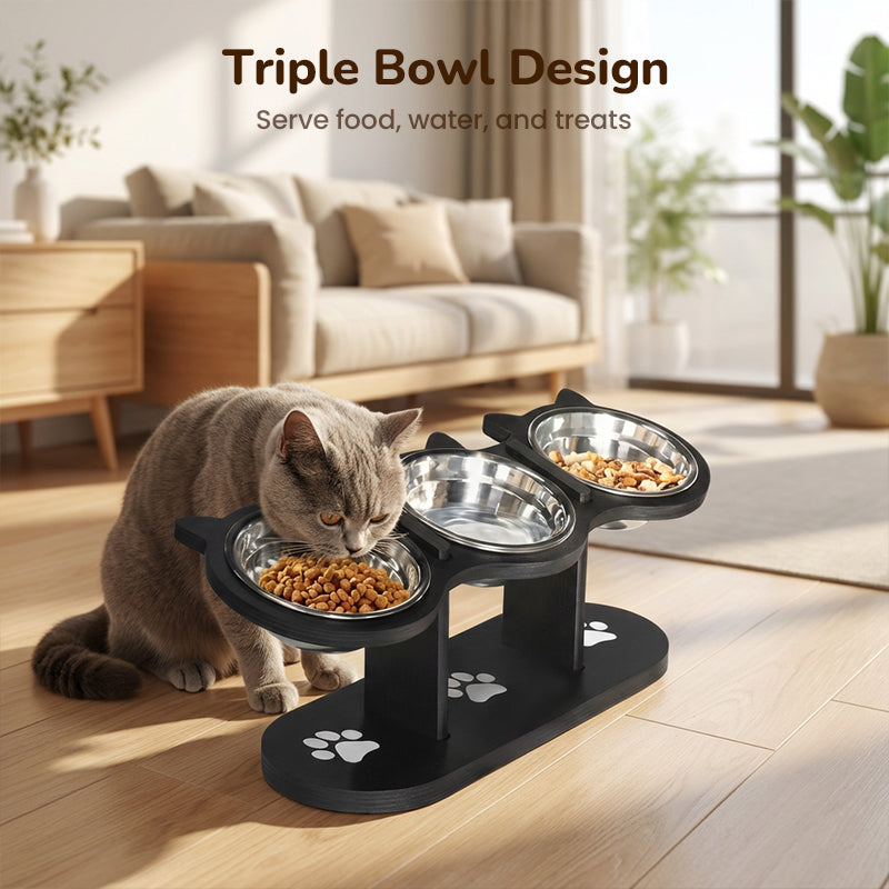 Hevet matskål for hund og katt med 3 skåler - sklisikker og stabil 🐾🥣