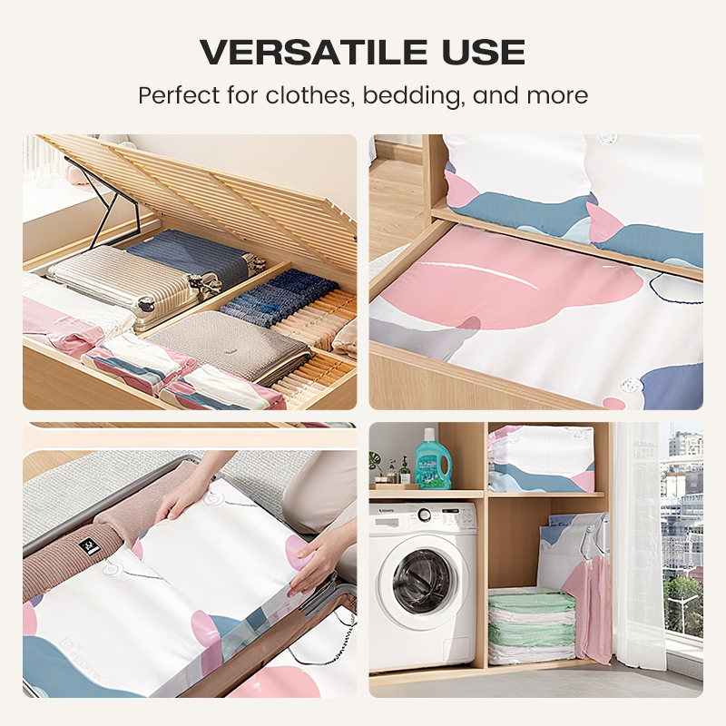 🧳 Vakuumposer uten pumpe – Trykk og forsegl, ingen pumpe nødvendig. Sparer 80 % plass, holder klærne tørre og støvfrie. Perfekt for klumpete sengetøy og utstyr utenom sesongen. 🛏️🗄️