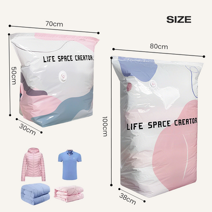 🧳 Vakuumposer uten pumpe – Trykk og forsegl, ingen pumpe nødvendig. Sparer 80 % plass, holder klærne tørre og støvfrie. Perfekt for klumpete sengetøy og utstyr utenom sesongen. 🛏️🗄️