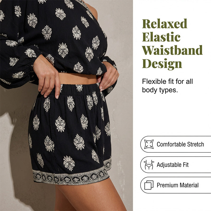 💕Begrenset salg 48 % RABATT💕Bohemsk jumpsuit-sett med skulderløs trykk