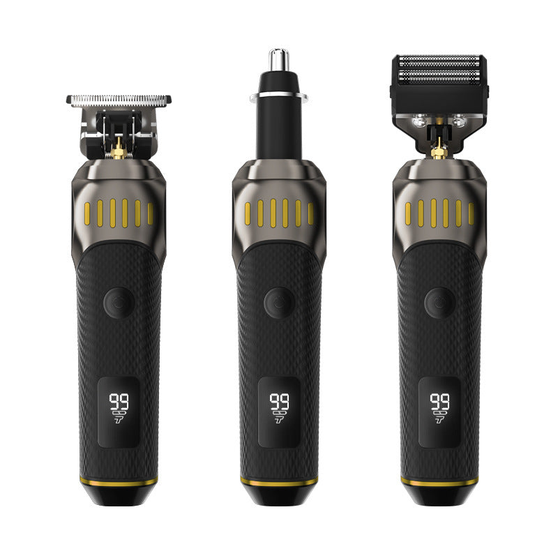 🌞Frisk inn i våren med 48 % rabatt!🧔 Luksuriøst 3-i-1 profesjonelt pleiesett for menn - T-bladstrimmer, foliebarbermaskin og nesetrimmer - Med LED-skjerm og USB-oppladbar