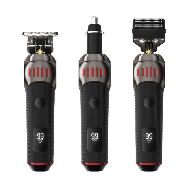 🌞Frisk inn i våren med 48 % rabatt!🧔 Luksuriøst 3-i-1 profesjonelt pleiesett for menn - T-bladstrimmer, foliebarbermaskin og nesetrimmer - Med LED-skjerm og USB-oppladbar
