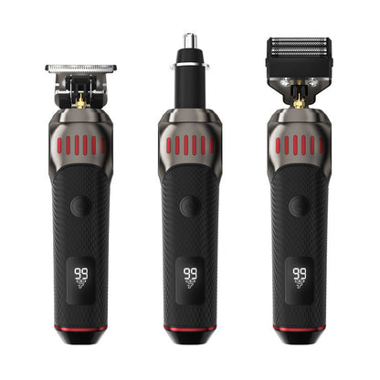 🌞Frisk inn i våren med 48 % rabatt!🧔 Luksuriøst 3-i-1 profesjonelt pleiesett for menn - T-bladstrimmer, foliebarbermaskin og nesetrimmer - Med LED-skjerm og USB-oppladbar