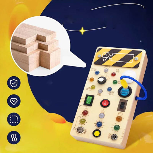 🔆 LED-lys i tre – Sensorisk leke med brytere og knapper, Montessori tidlig læring, beste gave til gutter og jenter fra 1–3 år 🧒