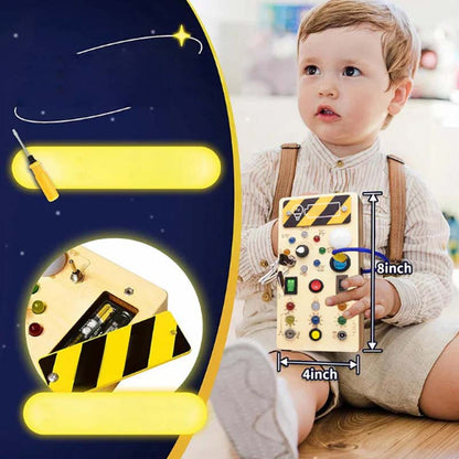 🔆 LED-lys i tre – Sensorisk leke med brytere og knapper, Montessori tidlig læring, beste gave til gutter og jenter fra 1–3 år 🧒