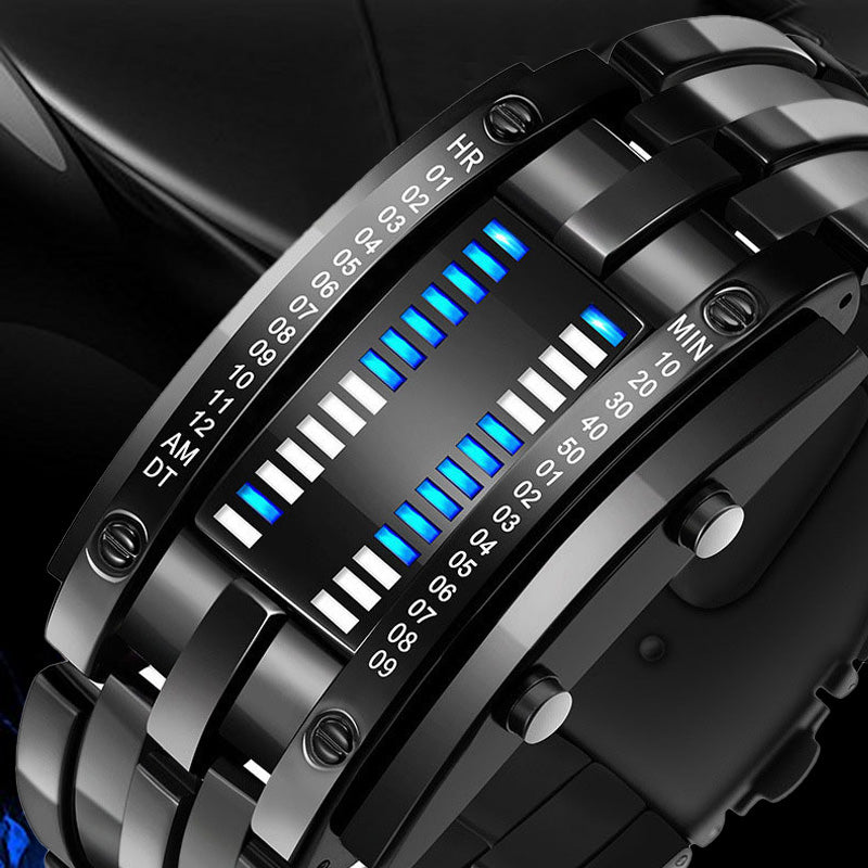 ⌚ 48 % RABATT NÅ! 🤓 Cyberpunk binær LED-klokke – «Bare nerder forstår det» – Futuristisk, unik og iøynefallende med blå LED-skjerm 💙