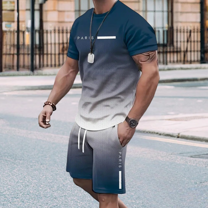 Sett med T-skjorte og shorts i gradientfarger for menn