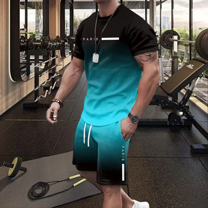 Sett med T-skjorte og shorts i gradientfarger for menn