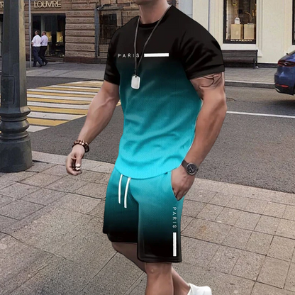Sett med T-skjorte og shorts i gradientfarger for menn