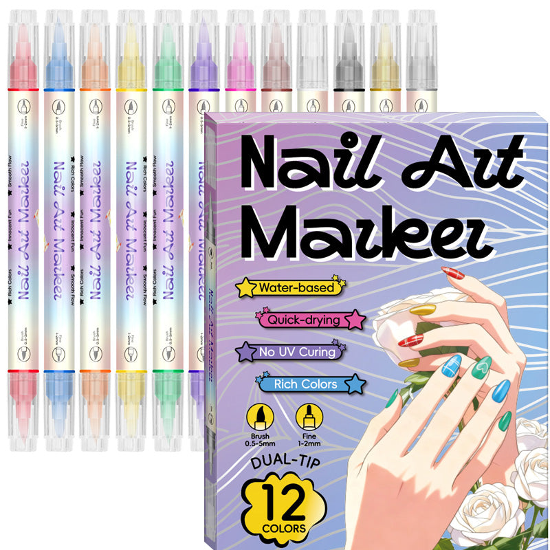 Sett med 24 farger til neglekunst og doble ender