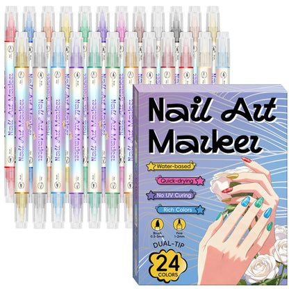 Sett med 24 farger til neglekunst og doble ender