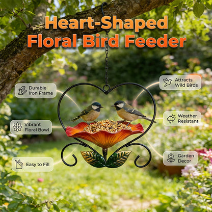 Hjerteformet fuglemater med blomsterdesign