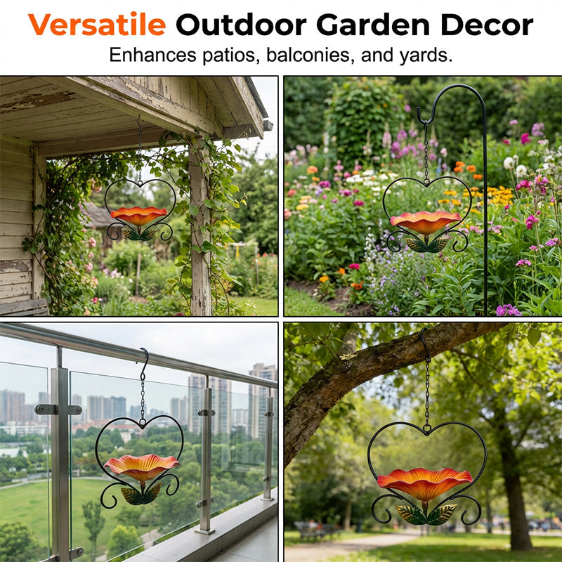Hjerteformet fuglemater med blomsterdesign