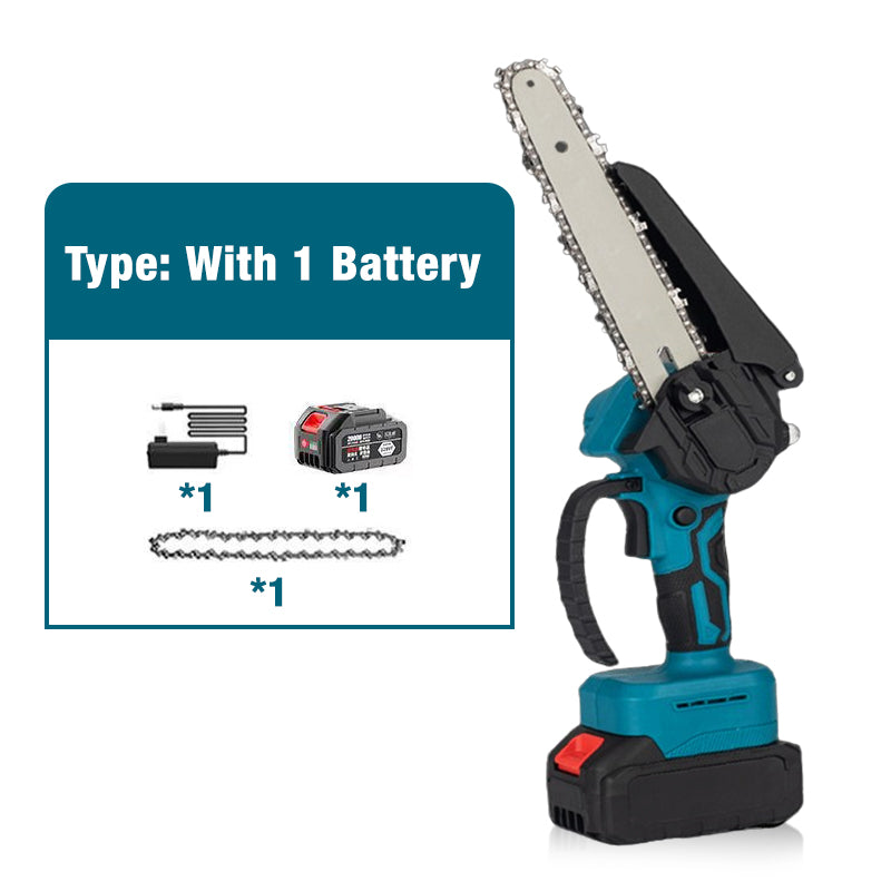 🌲 50% RABATT – Batteridrevet kjedesag – 2580W motor – kutter 30cm tykke stammer – lang batteritid – lett & ergonomisk – sikker & slitesterk – for felling og vedproduksjon