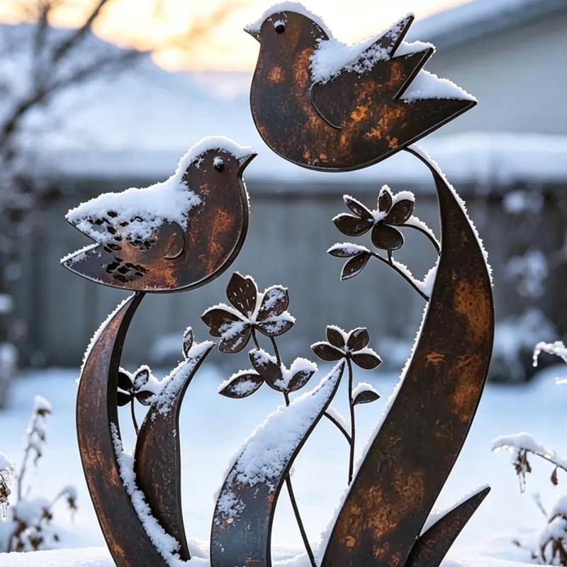 🏡 Rustikk hagepinn i metall – Mønster: Fugler og blomster 🕊️