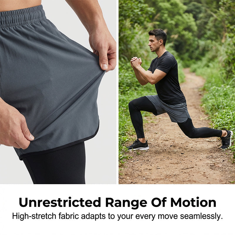 🏃‍♂️ 48 % RABATT NÅ! 💨 Menns 2-i-1 løpetights med shorts – kompresjon og hurtigtørk – sportstights med lomme til mobilen 📱👖