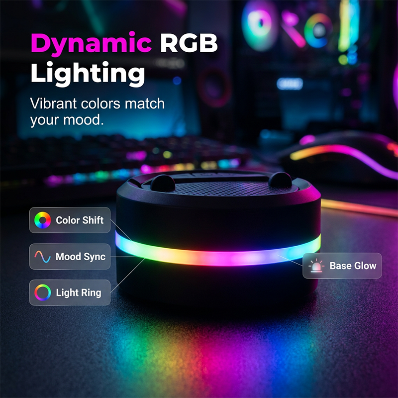 Bærbar Bluetooth-høyttaler med RGB-lys og telefonstativ