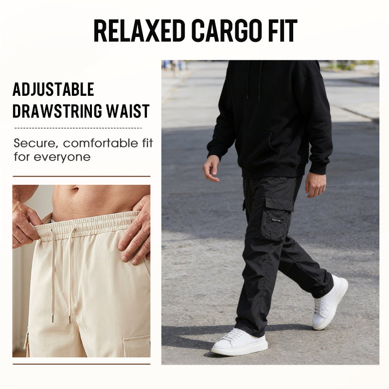👖 48 % RABATT NÅ! 🛠️ Herre stretchbukser med lommer – Flere lommer og snøring i midjen – Avslappede bukser med rette ben – Ideelle for jobb, reise eller aktive dager 🏃‍♂️