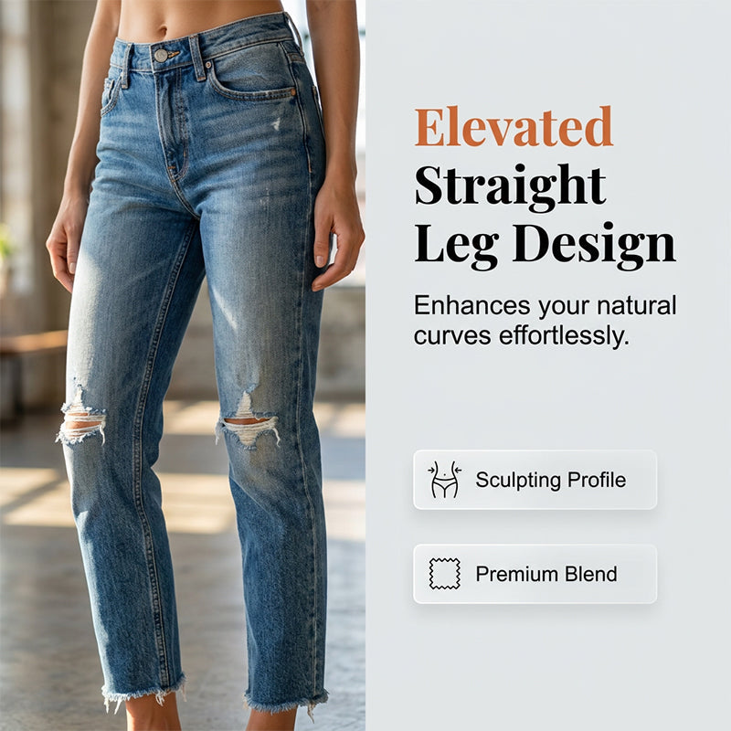 Fasjonable slim-fit slitte jeans til dame