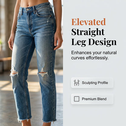 Fasjonable slim-fit slitte jeans til dame