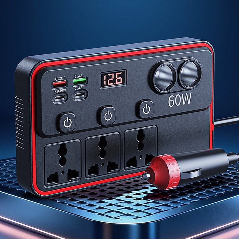 Multifunksjonell billader med AC-uttak og USB