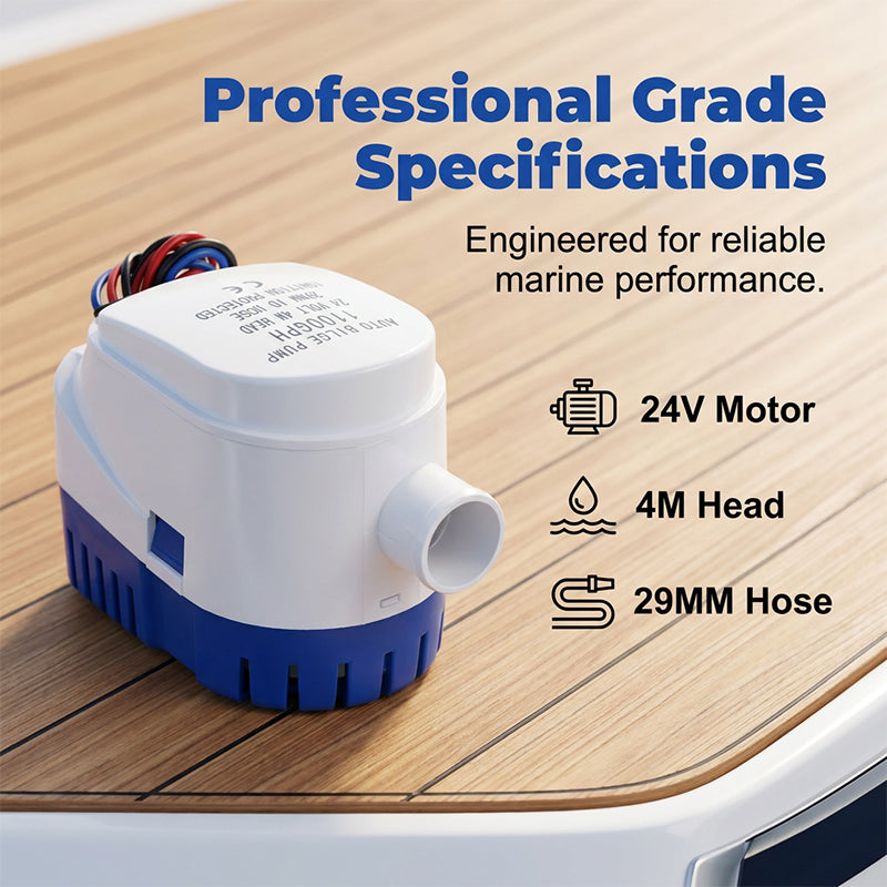 🚤 48 % RABATT! 💧 Automatisk lensepumpe med høy kapasitet – flottørbryter, 1100 GPH, 12V/24V, tenningsbeskyttet – Perfekt for båter, kjellere eller dammer – pålitelig og sikker vannfjerning ⚓