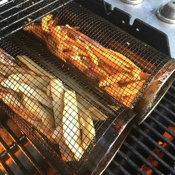 ❄️Summerfresh 48 % rabatt!🔥Roterende grillkurv i rustfritt stål – 360° grillkurv for grønnsaker, pommes frites, reker og småretter