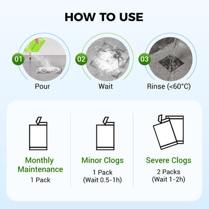 🧪 Avløpsrens i pulverform – effektiv mot hår og fett. Trygg for rør – rengjør vask, toalett og sluk! 💪🌿