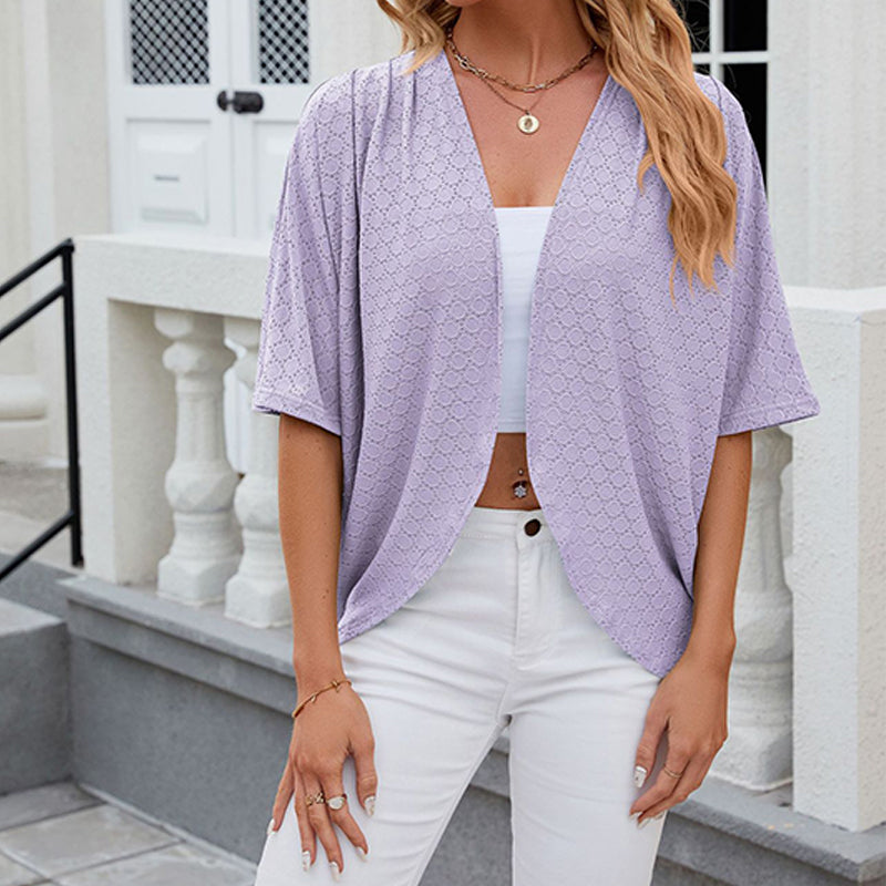Åpen cardigan med halve ermer 🧥✨ – Minimalistisk ensfarget, lett, S-2XL