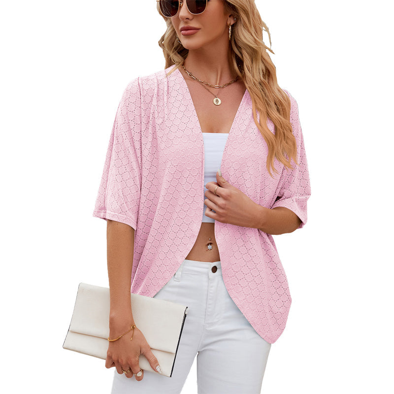 Åpen cardigan med halve ermer 🧥✨ – Minimalistisk ensfarget, lett, S-2XL