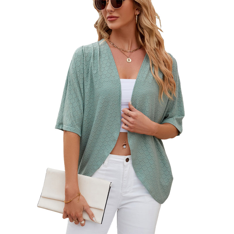 Åpen cardigan med halve ermer 🧥✨ – Minimalistisk ensfarget, lett, S-2XL