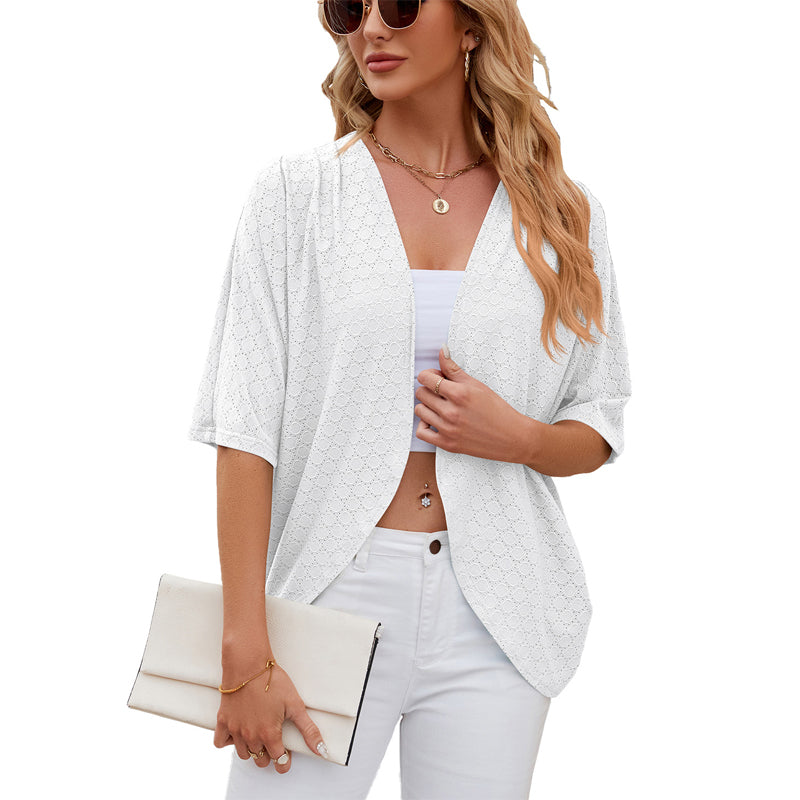 Åpen cardigan med halve ermer 🧥✨ – Minimalistisk ensfarget, lett, S-2XL