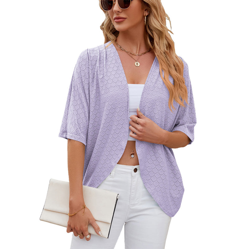 Åpen cardigan med halve ermer 🧥✨ – Minimalistisk ensfarget, lett, S-2XL