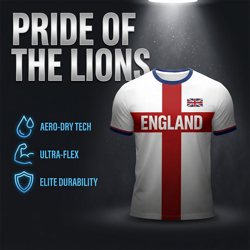 👕Sommersalg – Opptil 48 % RABATT⚡OVER 50 000 SOLGT!⚽England Fotball T-skjorte, Stort Bokstavstrykk, Sporty Fritidsklær, Must-Have Culture T-skjorte, Kortermet, Lang Lengde, Løstsittende