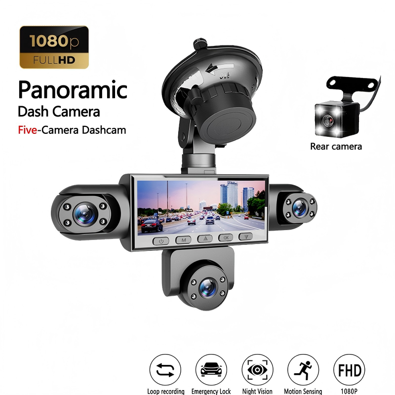 🚗 50% RABATT – 5-kamera panoramabilkamera – full dekning – 1080P nattvisning – G-sensor – parkeringsvakt – løkkebåndopptak – for alle biler