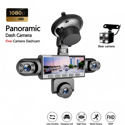 🚗 50% RABATT – 5-kamera panoramabilkamera – full dekning – 1080P nattvisning – G-sensor – parkeringsvakt – løkkebåndopptak – for alle biler