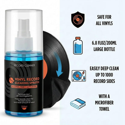 🎵 TIDSBEGRENSET KJØP 2 FÅ 1 GRATIS! 💥 Antistatisk rengjøringsspray for vinylplater – Alkoholfri, støvfjerner, fin tåke ✨