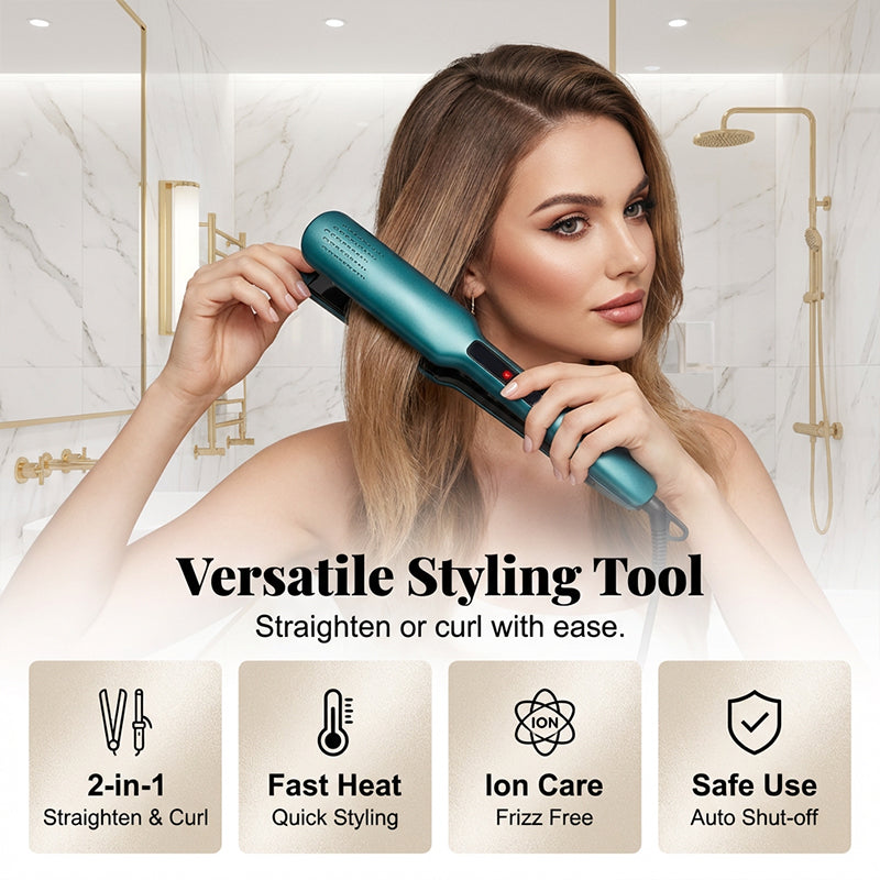 👍 HELT SALG 50 % RABATT💇‍♀️ 2-i-1 rettetang og krølltang med negativ ionisk pleie
