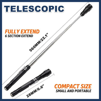 📢📢48% RABATT!! ⏰🔦Multifunksjonell magnetisk teleskoplommelykt – Uttrekkbar, 360° svanehals, superlyssterk 🛠️