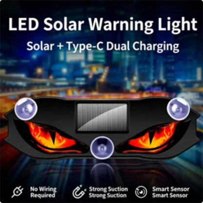 👿48% RABATT – Bilvarsellys med djeveløyemønster – solar + USB – automatisk av/på – sugekopp – høy synlighet – for nattkjøring