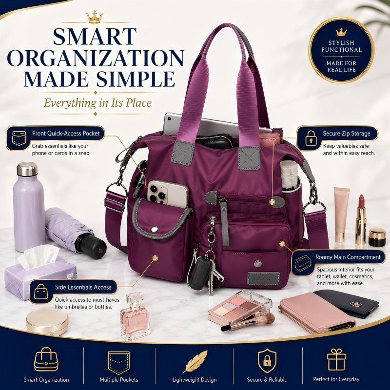 👜48 % RABATT PÅ BEGRENSET SALG! Vanntett Oxford-veske med stor kapasitet for kvinner, veske med flere lommer og 3 bæremåter, crossbody-skulderveske for daglige reiser, jobb og shopping