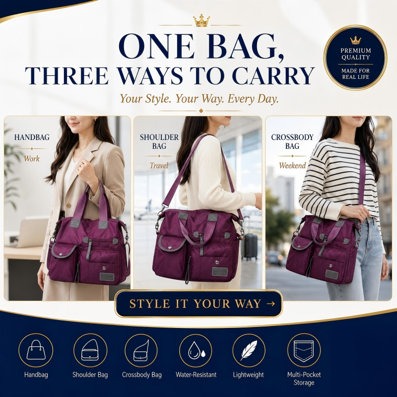 👜48 % RABATT PÅ BEGRENSET SALG! Vanntett Oxford-veske med stor kapasitet for kvinner, veske med flere lommer og 3 bæremåter, crossbody-skulderveske for daglige reiser, jobb og shopping