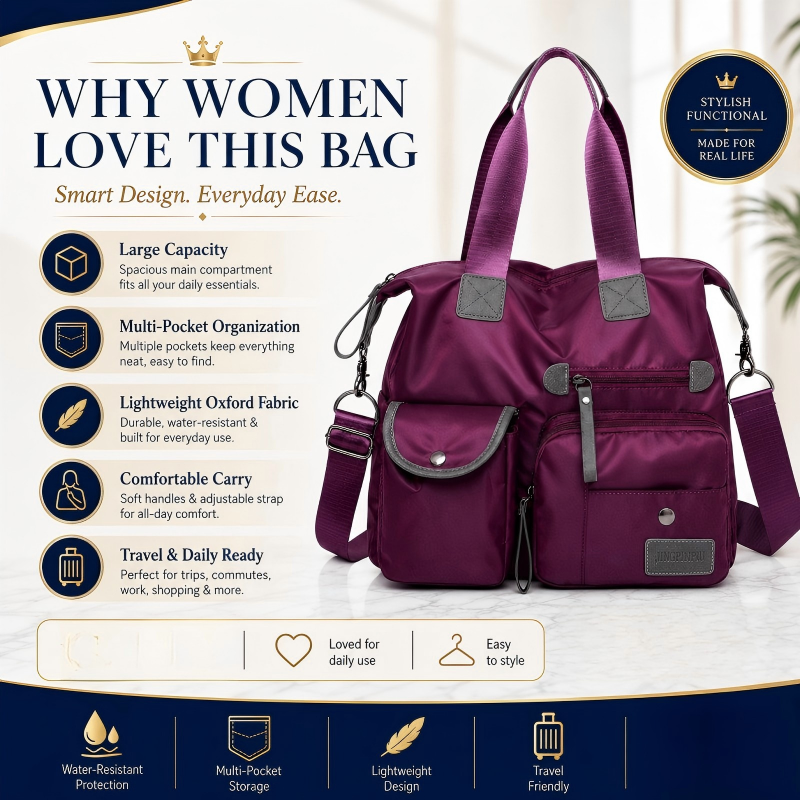 👜48 % RABATT PÅ BEGRENSET SALG! Vanntett Oxford-veske med stor kapasitet for kvinner, veske med flere lommer og 3 bæremåter, crossbody-skulderveske for daglige reiser, jobb og shopping