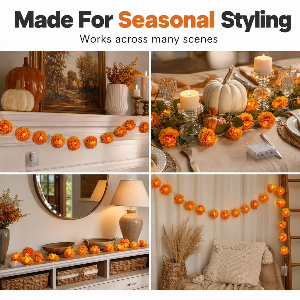 👻Halloween-spesialtilbud🎃🧡Kunstig ringblomst LED-lyslenke