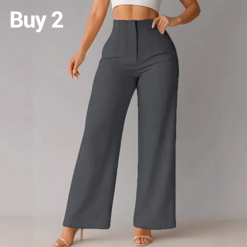 Ensfargede fritidsbukser med vide ben til dame