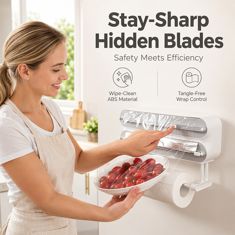🔪🧲 2-i-1: magnetisk plastfoliekutter med håndkleholder – praktisk, kompakt og alltid innen rekkevidde! 🧻✨
