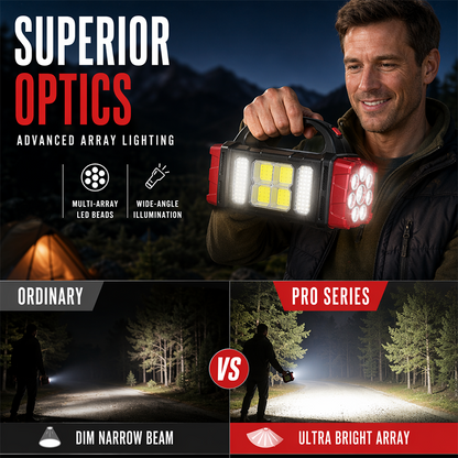 Høyeffekts LED-lommelykter Campinglykt Arbeidslys Lader 2-i-1 Soldrevet 4LED Høy lysstyrke Oppladbar lommelykt Bærbar design 4 lysmoduser USB-lading Egnet for fotturer Utendørs utforskning og nødstilfeller