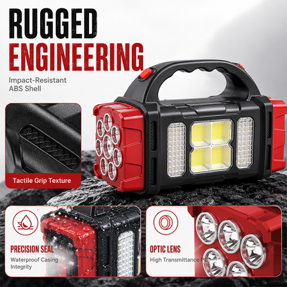 Høyeffekts LED-lommelykter Campinglykt Arbeidslys Lader 2-i-1 Soldrevet 4LED Høy lysstyrke Oppladbar lommelykt Bærbar design 4 lysmoduser USB-lading Egnet for fotturer Utendørs utforskning og nødstilfeller